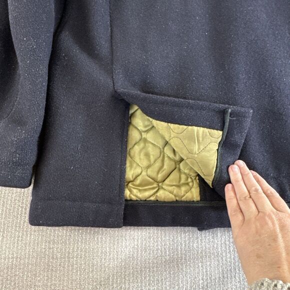 Vtg Brent Black Wool Tweed Pea Coat Double Breasted Nautical Military Inspired M - Picture 7 of 11